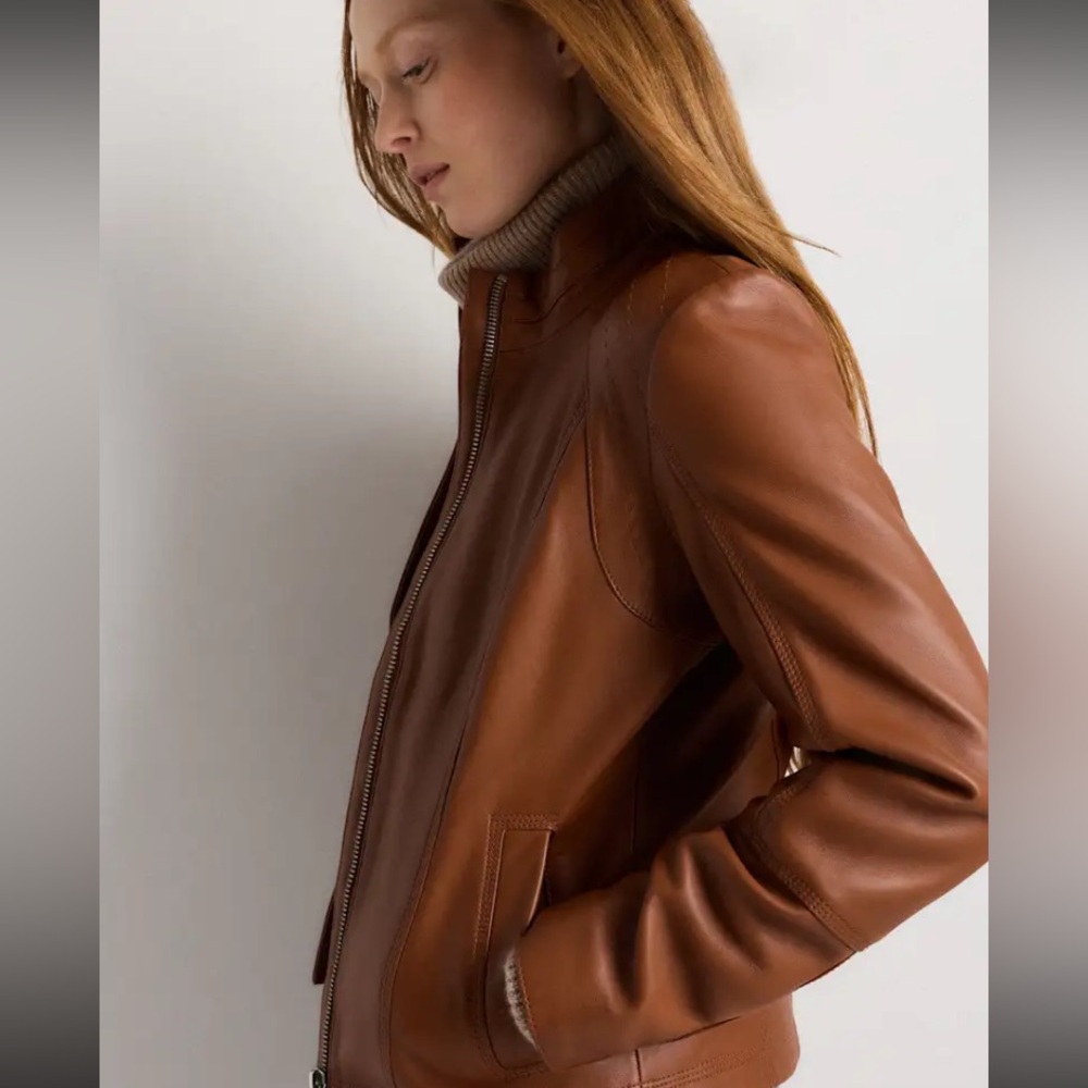 Quince Women 100% Leather
Stand-Collar Jacket Dark
Cognac Brown M - Picture 10 of 12